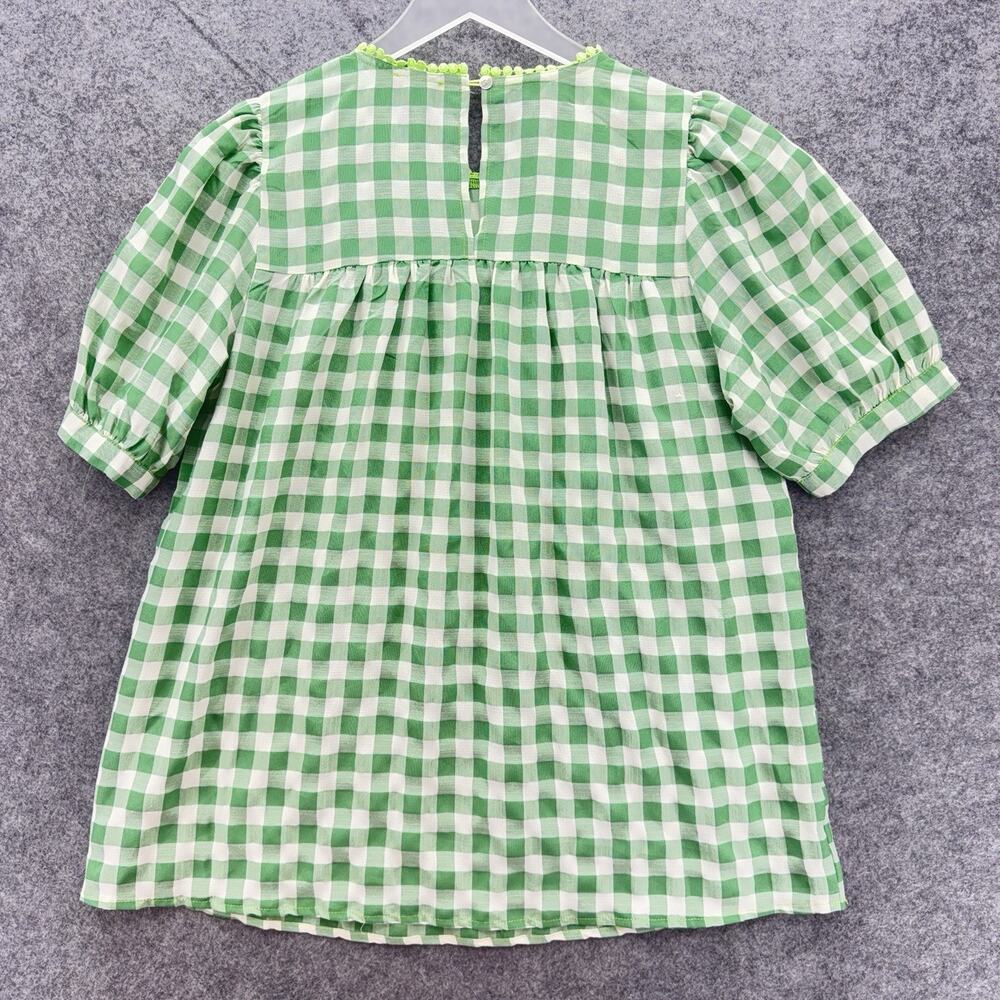 Jodifl Womens Gingham Check Embroidered Top Size S Green Peasant Cottagecore - Picture 8 of 12